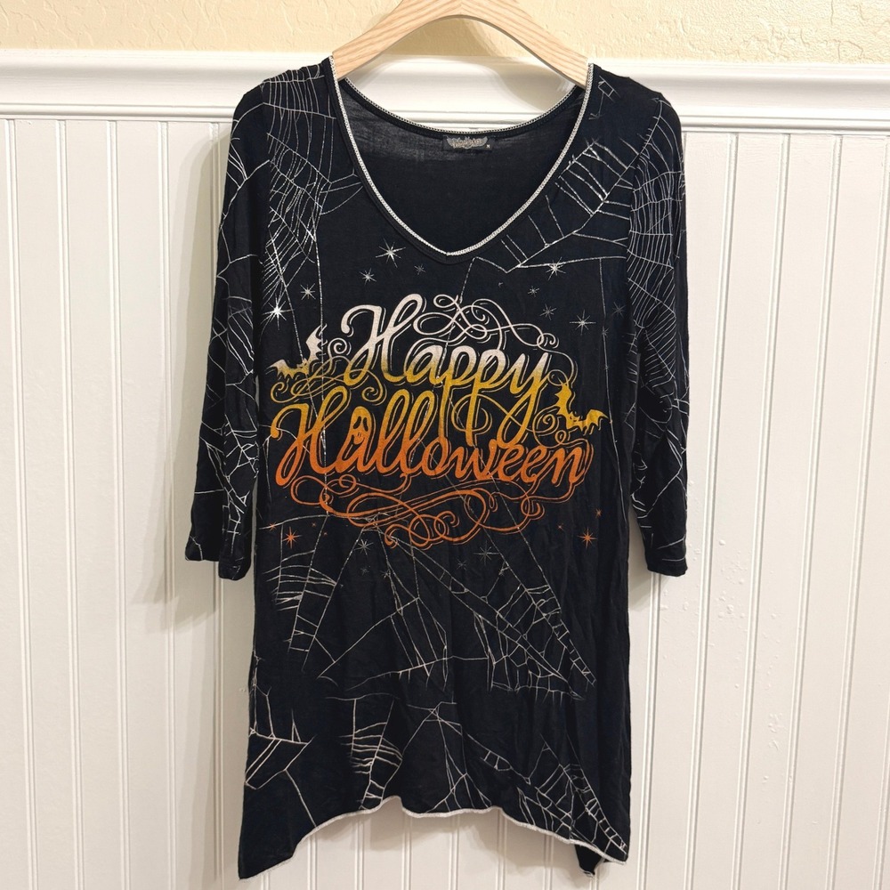 Vanilla Sugar Women Halloween Spiderweb Sharkbite Hem Tunic, Black, M